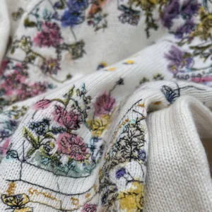 Dior Women Embroidered Sweater White Cashmere Knit with Multicolor Dior Astral Flowers Motif