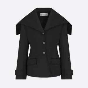 Dior Women Fitted Jacket with Sailor Collar Black Double-Sided Virgin Wool-Angora-Blend Felt