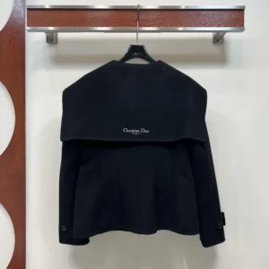 Dior Women Fitted Jacket with Sailor Collar Black Double-Sided Virgin Wool-Angora-Blend Felt