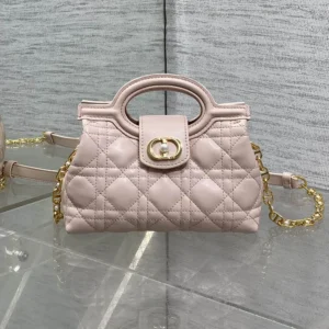 Dior Women Jolie Top Handle Mini Bag Powder Pink Cannage Lambskin