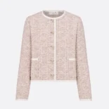 Dior Women Macrocannage Cropped Jacket Peach Blossom Pink Cotton-Blend Tweed