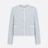 Dior Women Macrocannage Cropped Jacket Sky Blue Cotton-Blend Tweed