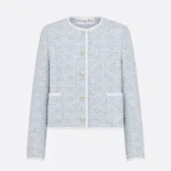 Dior Women Macrocannage Cropped Jacket Sky Blue Cotton-Blend Tweed