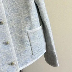 Dior Women Macrocannage Cropped Jacket Sky Blue Cotton-Blend Tweed