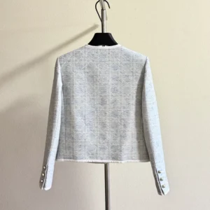 Dior Women Macrocannage Cropped Jacket Sky Blue Cotton-Blend Tweed