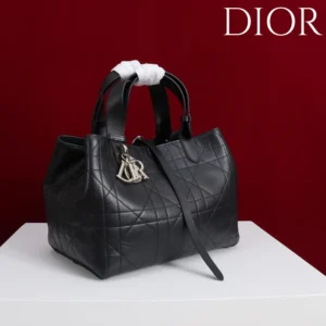 Dior Women Medium Dior Toujours Bag Black Flat Macrocannage Calfskin