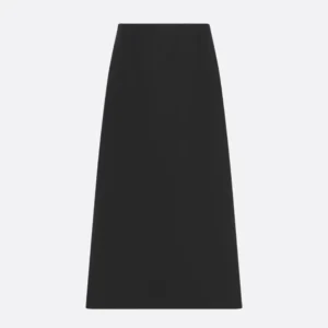 Dior Women Mid-Length Straight Skirt Black Virgin Wool and Silk Grain de Poudre