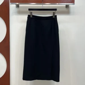 Dior Women Mid-Length Straight Skirt Black Virgin Wool and Silk Grain de Poudre