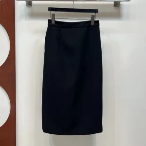 Dior Women Mid-Length Straight Skirt Black Virgin Wool and Silk Grain de Poudre