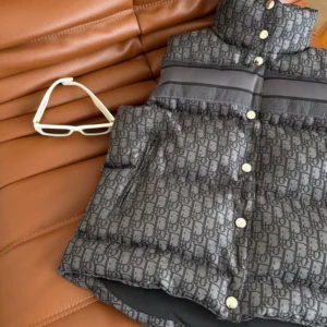Dior Women Oblique Down Vest Black Cotton-Blend Jacquard