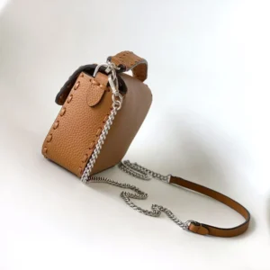Fendi Women Baguette® Mini Cappuccino-colored Selleria Bag with 309 Hand-sewn Stitches