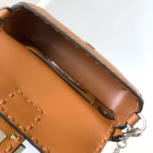 Fendi Women Baguette® Mini Cappuccino-colored Selleria Bag with 309 Hand-sewn Stitches