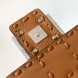 Fendi Women Baguette® Mini Cappuccino-colored Selleria Bag with 309 Hand-sewn Stitches