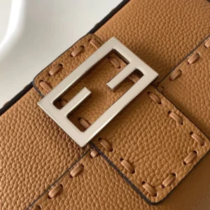 Fendi Women Baguette® Mini Cappuccino-colored Selleria Bag with 309 Hand-sewn Stitches