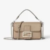 Fendi Women Baguette® Mini Dove gray Selleria Bag with 309 Hand-sewn Topstitches