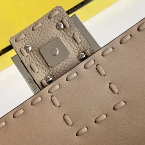 Fendi Women Baguette® Mini Dove gray Selleria Bag with 309 Hand-sewn Topstitches