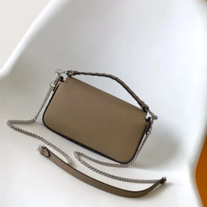 Fendi Women Baguette® Mini Dove gray Selleria Bag with 309 Hand-sewn Topstitches