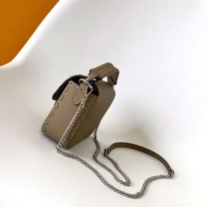 Fendi Women Baguette® Mini Dove gray Selleria Bag with 309 Hand-sewn Topstitches