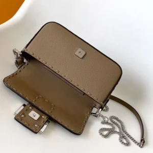 Fendi Women Baguette® Mini Dove gray Selleria Bag with 309 Hand-sewn Topstitches