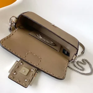 Fendi Women Baguette® Mini Dove gray Selleria Bag with 309 Hand-sewn Topstitches