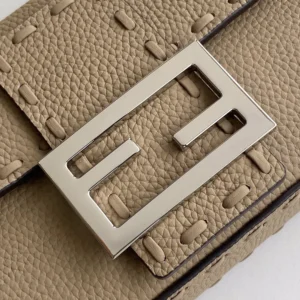Fendi Women Baguette® Mini Dove gray Selleria Bag with 309 Hand-sewn Topstitches