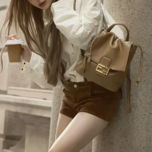 Fendi Women Cappuccino Brown Leather Backpack 8BZ057A