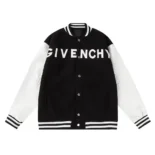 Givenchy Women Hooded Bomber Jacket in Wool and GIVENCHY Leather-Black