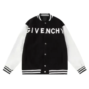 Givenchy Women Hooded Bomber Jacket in Wool and GIVENCHY Leather-Black