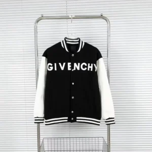 Givenchy Women Hooded Bomber Jacket in Wool and GIVENCHY Leather-Black