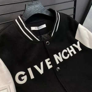 Givenchy Women Hooded Bomber Jacket in Wool and GIVENCHY Leather-Black