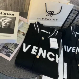 Givenchy Women Hooded Bomber Jacket in Wool and GIVENCHY Leather-Black