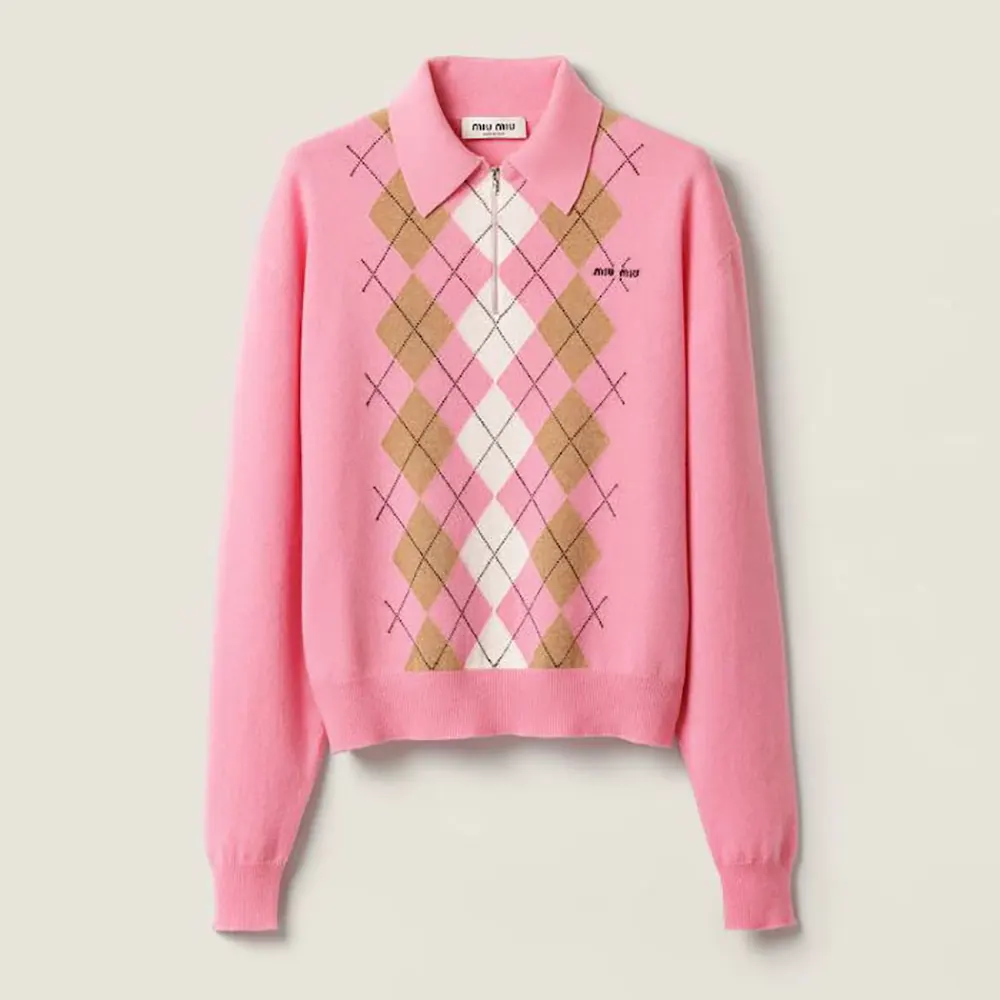 Miu Miu Women Cashmere Half-Zipper Polo Shirt MMLB70 1 Miu Miu Women Cashmere Half-Zipper Polo Shirt MMLB70