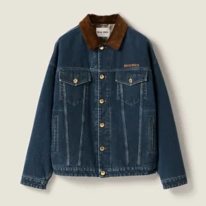 Miu Miu Women Flocked Denim And Velvet Blouson Jacket GWB280