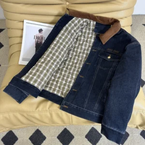 Miu Miu Women Flocked Denim And Velvet Blouson Jacket GWB280