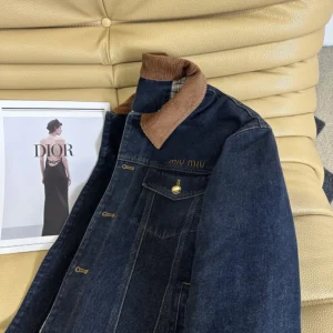 Miu Miu Women Flocked Denim And Velvet Blouson Jacket GWB280