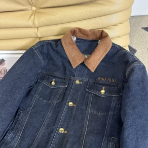 Miu Miu Women Flocked Denim And Velvet Blouson Jacket GWB280