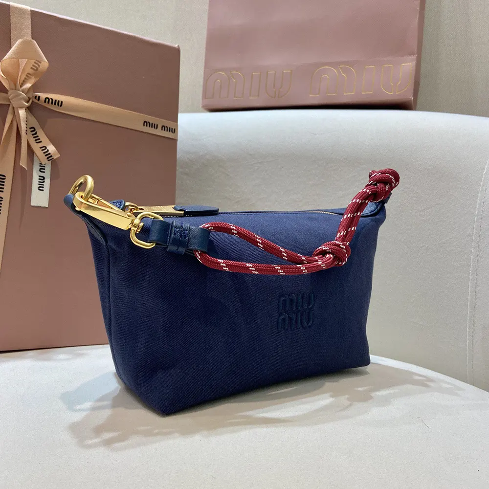 Miu Miu Women Gabardine Pouch-Navy 5NE8412IA7F04GM 2 Miu Miu Women Gabardine Pouch-Navy 5NE8412IA7F04GM