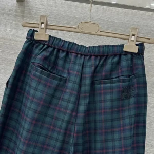 Miu Miu Women Plaid Pants with Embroidered Logo MP1816174R