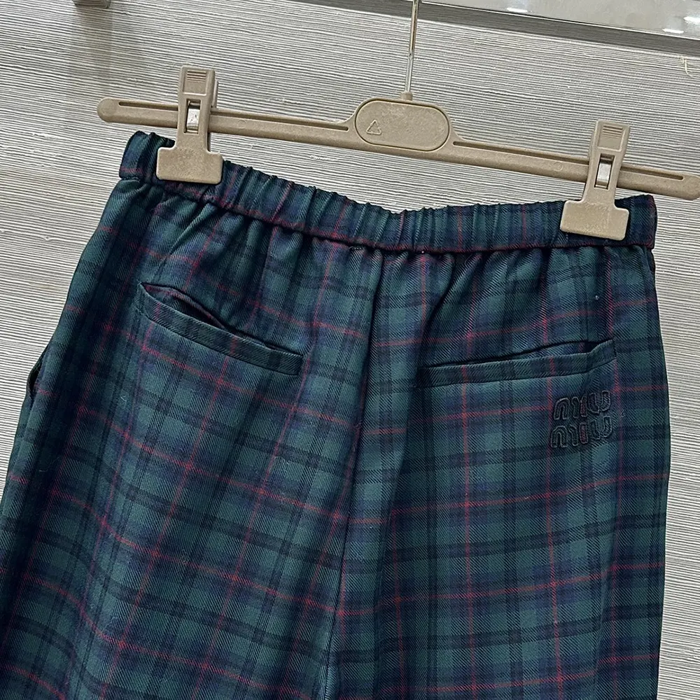 Miu Miu Women Plaid Pants with Embroidered Logo MP1816174R 5 Miu Miu Women Plaid Pants with Embroidered Logo MP1816174R