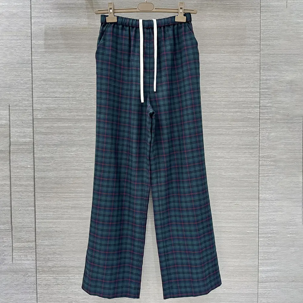Miu Miu Women Plaid Pants with Embroidered Logo MP1816174R 2 Miu Miu Women Plaid Pants with Embroidered Logo MP1816174R