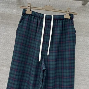 Miu Miu Women Plaid Pants with Embroidered Logo MP1816174R