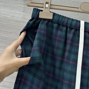 Miu Miu Women Plaid Pants with Embroidered Logo MP1816174R