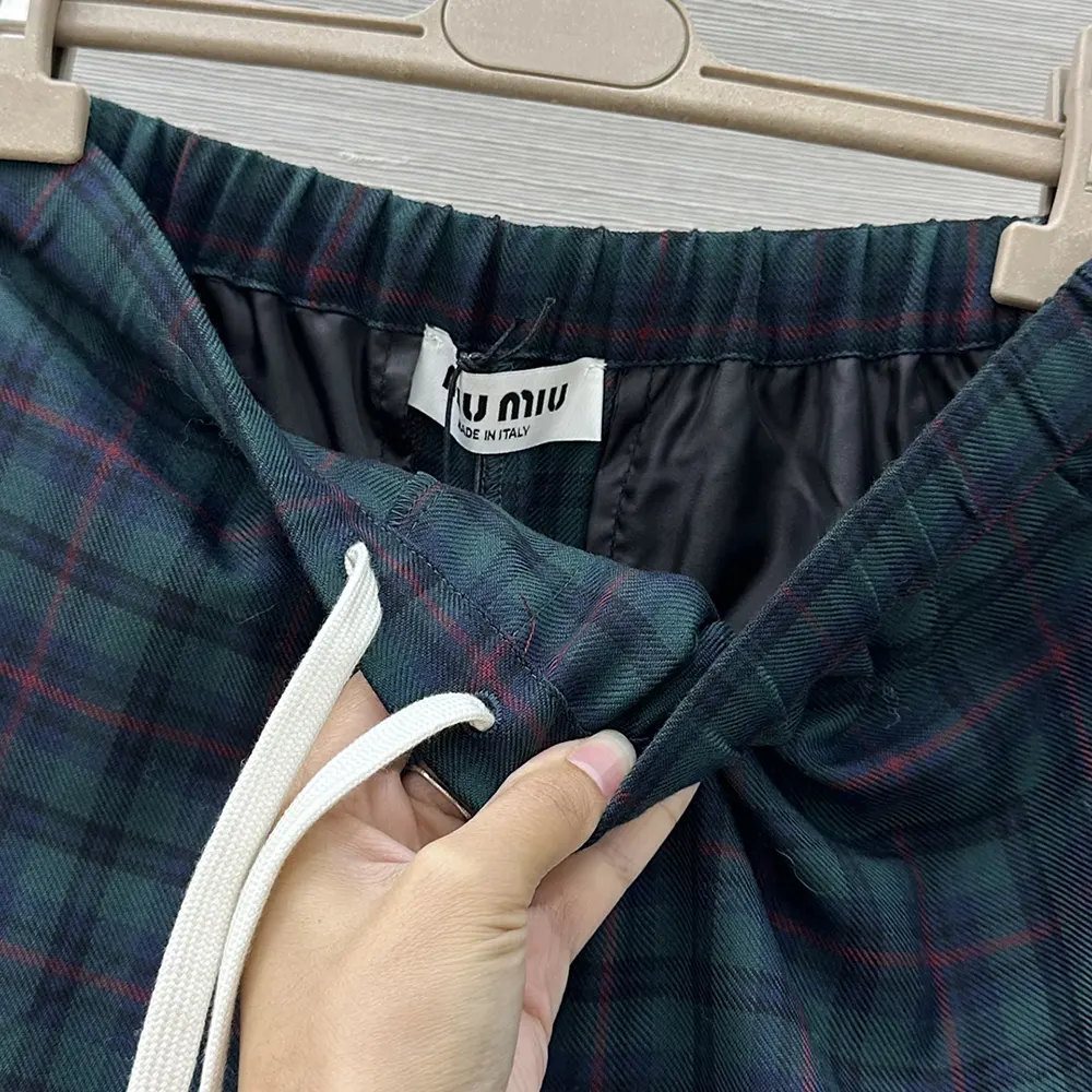 Miu Miu Women Plaid Pants with Embroidered Logo MP1816174R 6 Miu Miu Women Plaid Pants with Embroidered Logo MP1816174R