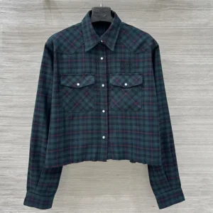 Miu Miu Women Plaid Shirt with Lettering Logo MK1970174R