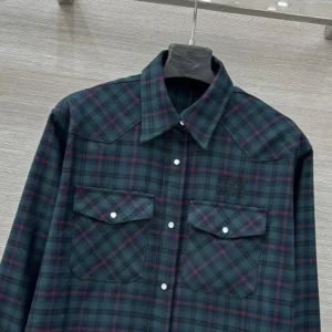 Miu Miu Women Plaid Shirt with Lettering Logo MK1970174R