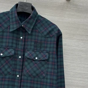 Miu Miu Women Plaid Shirt with Lettering Logo MK1970174R