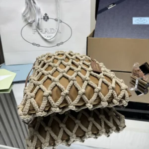 Prada Unisex Cotton Cord Macramé Tote Bag-Brown 2VG1322DI2