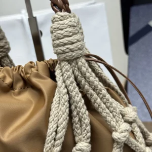 Prada Unisex Cotton Cord Macramé Tote Bag-Brown 2VG1322DI2