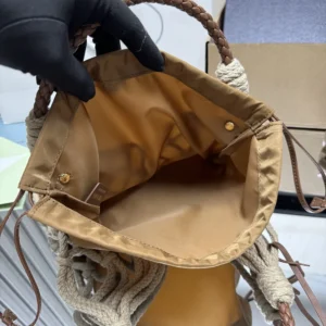 Prada Unisex Cotton Cord Macramé Tote Bag-Brown 2VG1322DI2