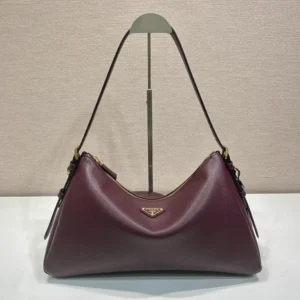 Prada Women Aimée Large Leather Shoulder Bag-Maroon 1BC228